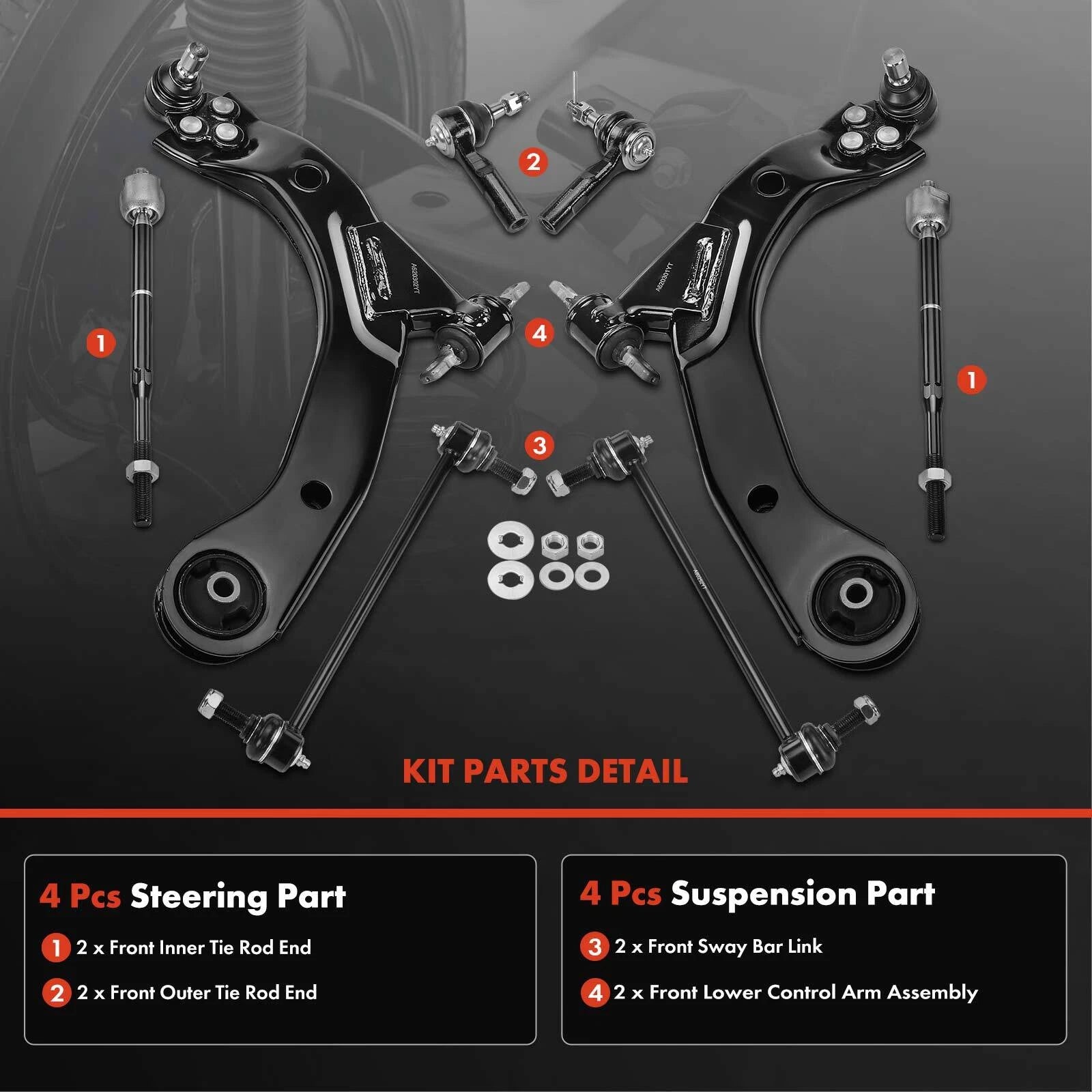 Set of 8 Front Lower Control Arms with Ball Joints for Chevy Saturn
