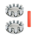 Set of 2 Chrome Front Axle Cover Hub Caps for Semi Truck (Fits 33mm Lug Nuts)