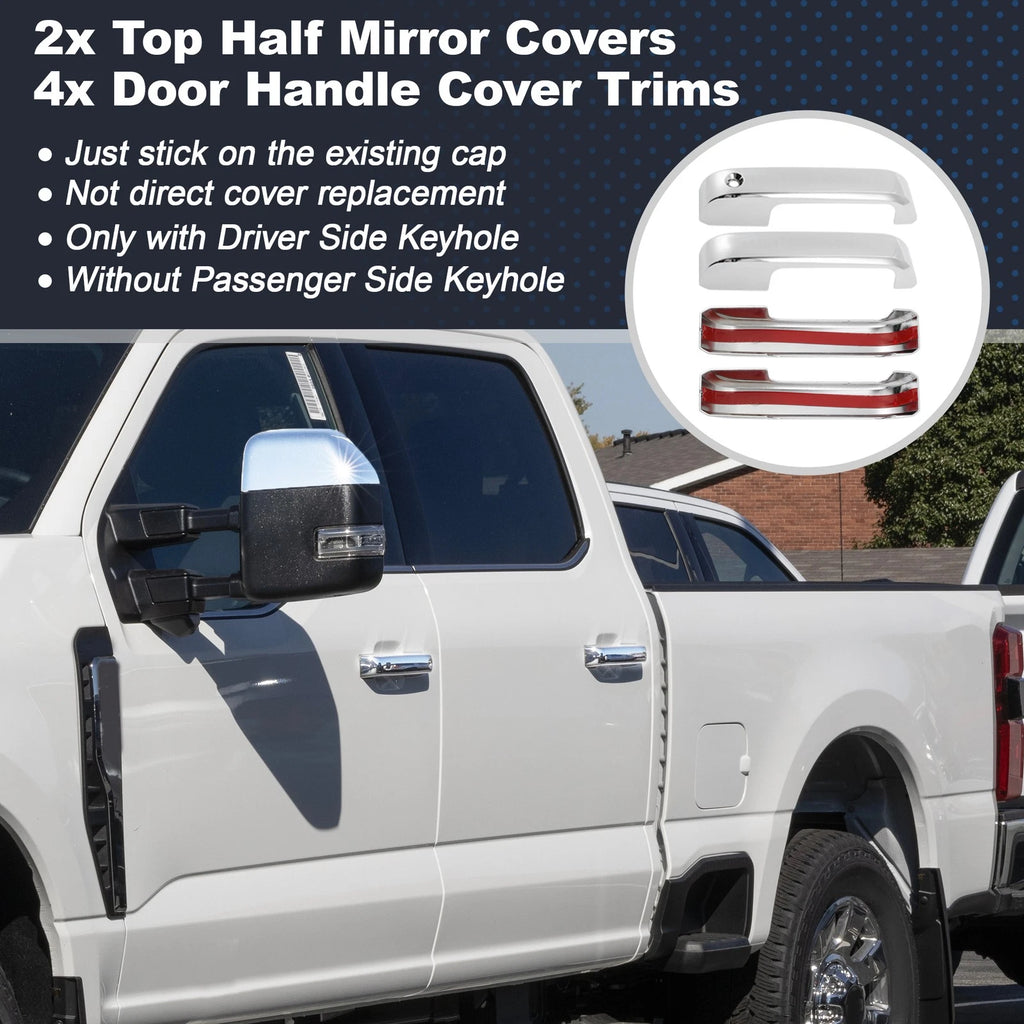 2X Top Half Mirror Cover Caps & 4X Door Handle Cover Trims for Ford Super Duty 