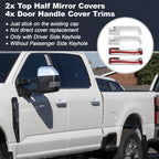 2X Top Half Mirror Cover Caps & 4X Door Handle Cover Trims for Ford Super Duty 