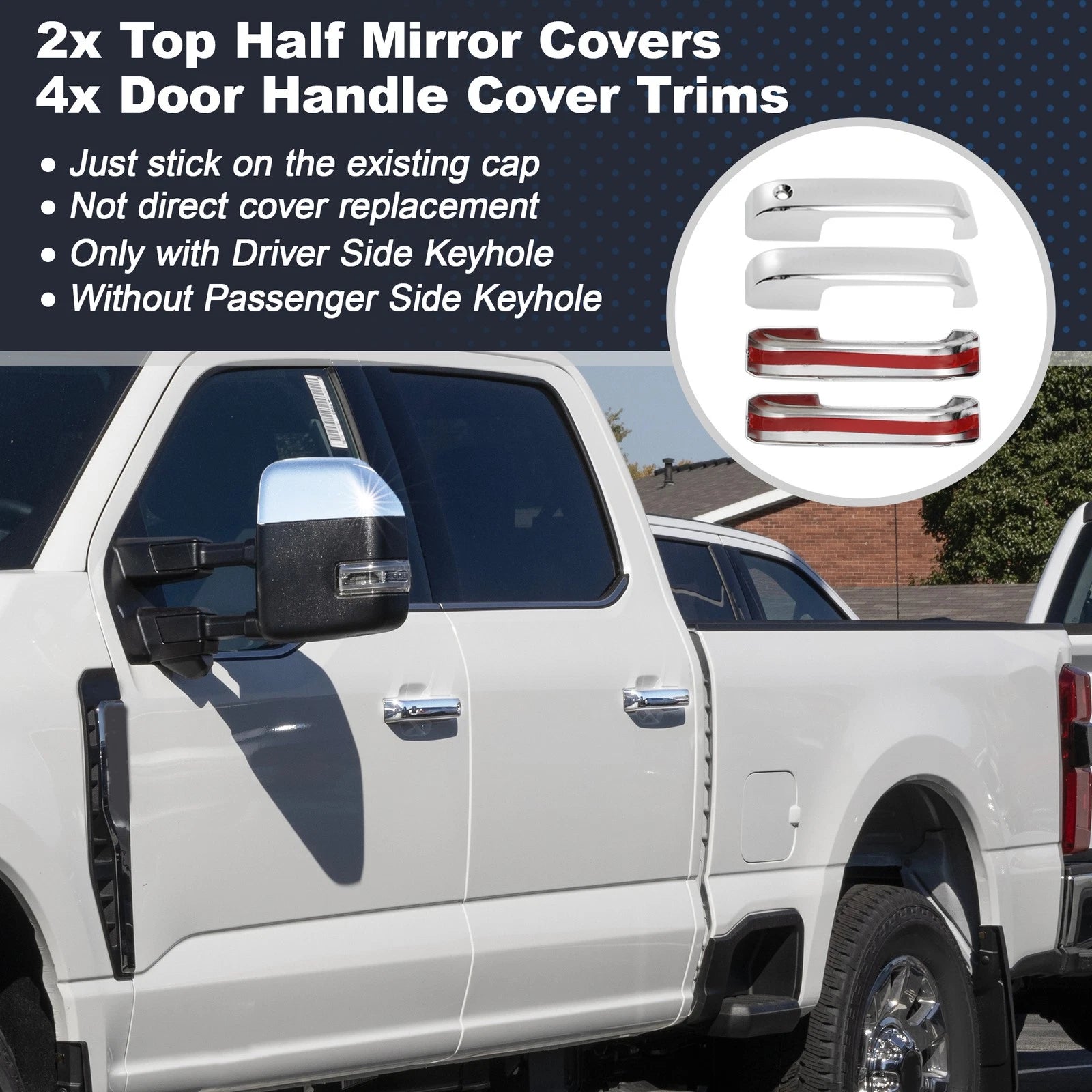 2X Top Half Mirror Cover Caps & 4X Door Handle Cover Trims for Ford Super Duty 