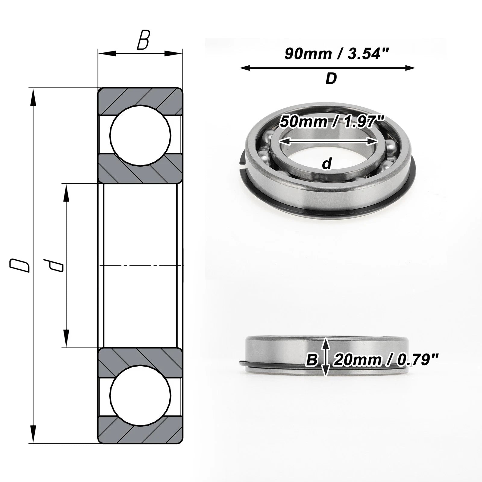 6210NR Deep Groove Ball Bearing for Scooter Skateboard Wheel (50x90x20mm)