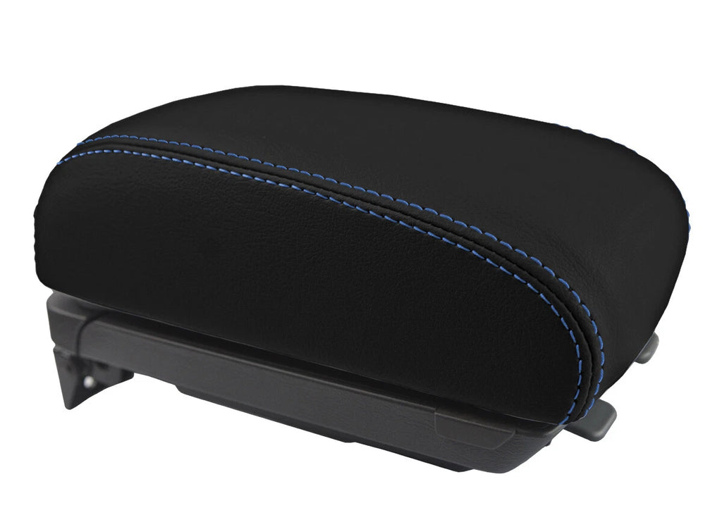 Leather Console Lid Armrest Cover for Hyundai Tucson (2005–2009) Blue Stitch