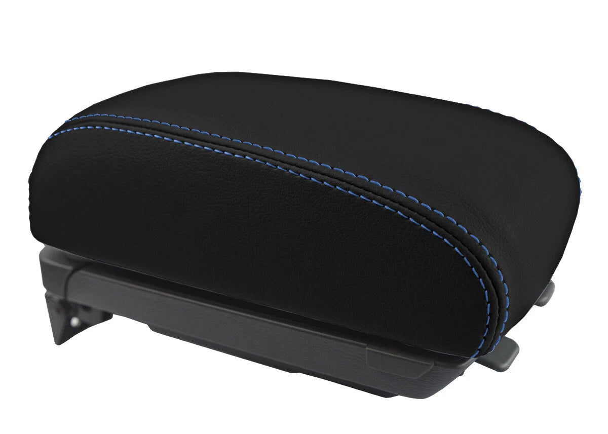 Leather Console Lid Armrest Cover for Hyundai Tucson (2005–2009) Blue Stitch