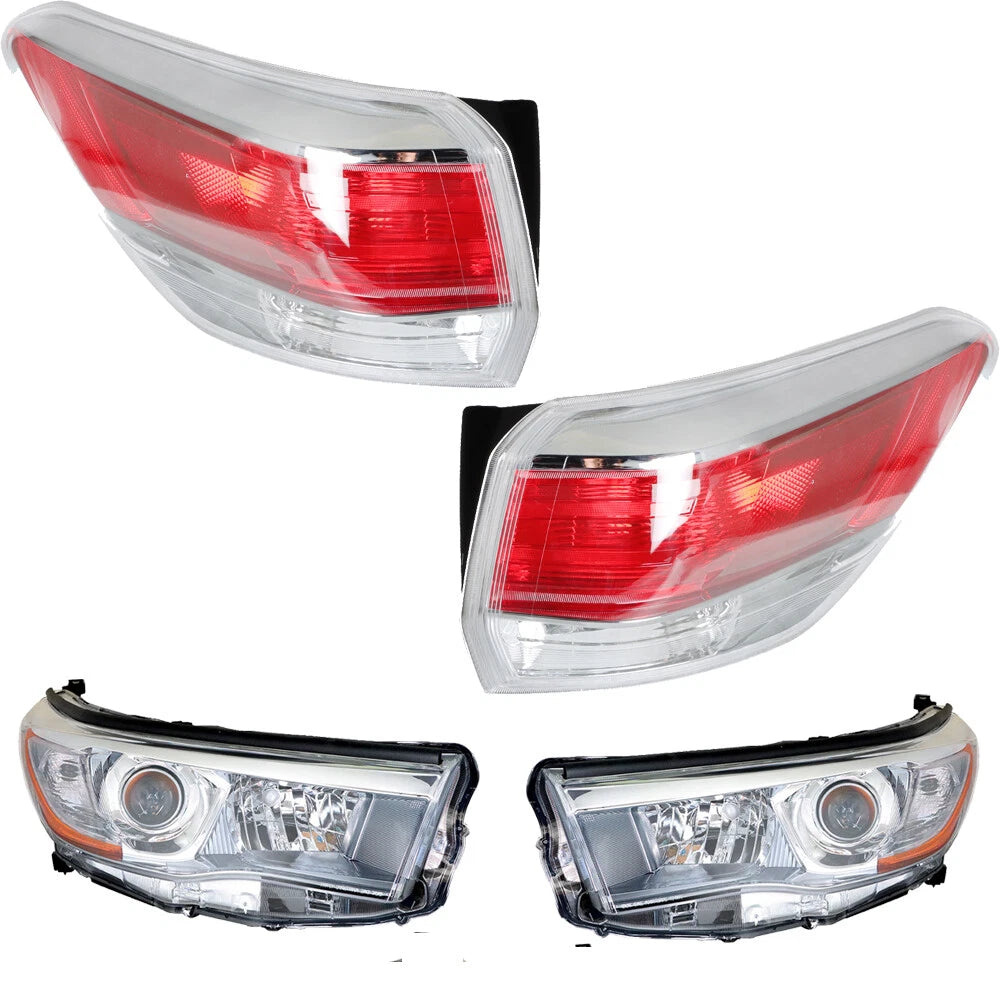 Set of 2 Tail Lights and Headlights for Toyota Highlander (2014–2016)