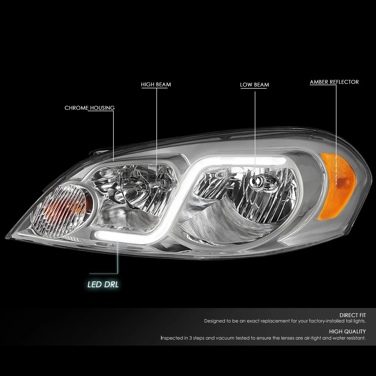 LED Bar Headlight Lamp for Chevy Impala Limited (2006–2016) + Tool Box Chrome
