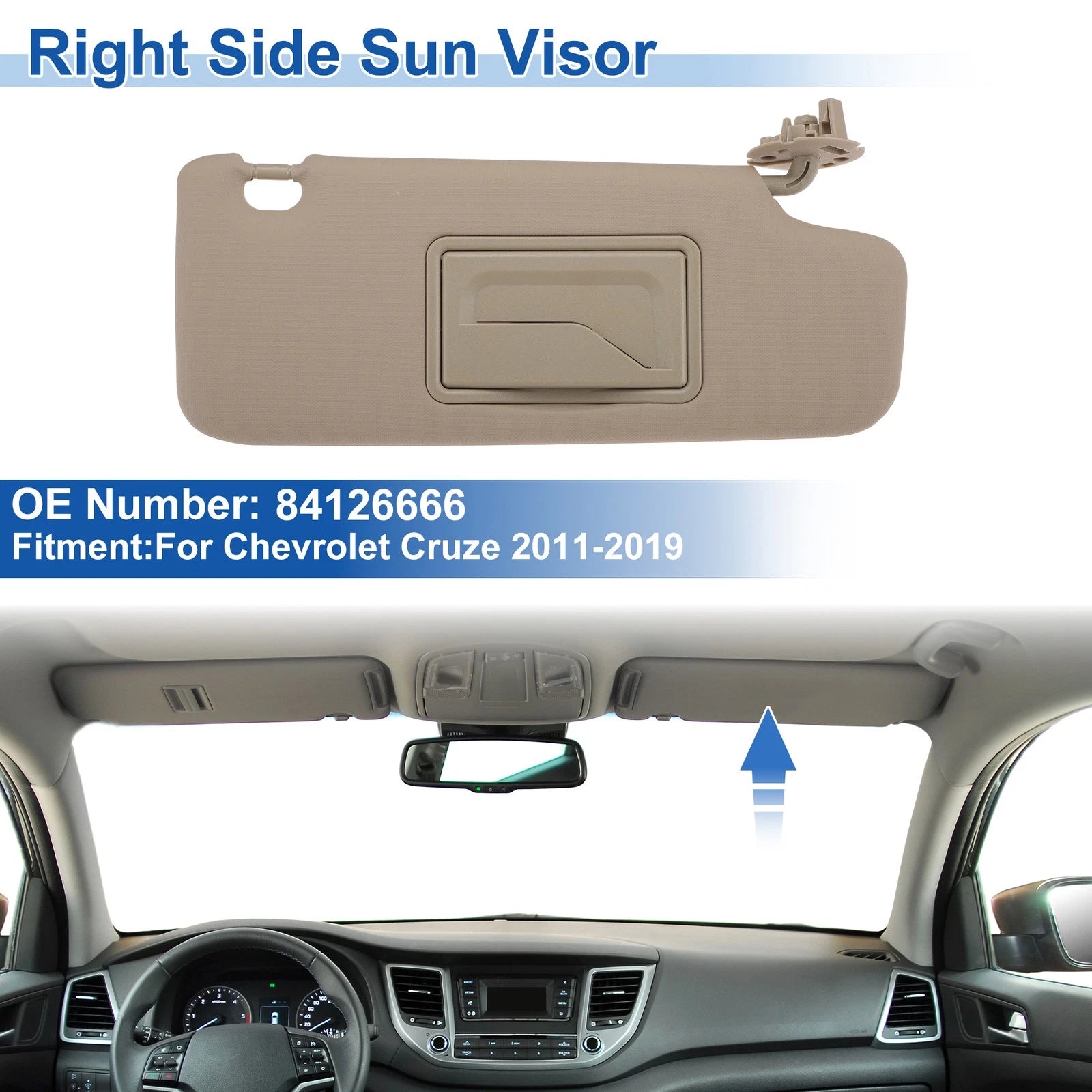 Right Side Sun Visor for Chevrolet Cruze (2011–2019) No. 84126666 Beige