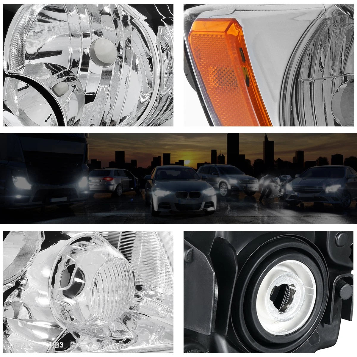 Halogen Headlight Lamps for Jeep Grand Cherokee (2011–2013) - Chrome, Amber