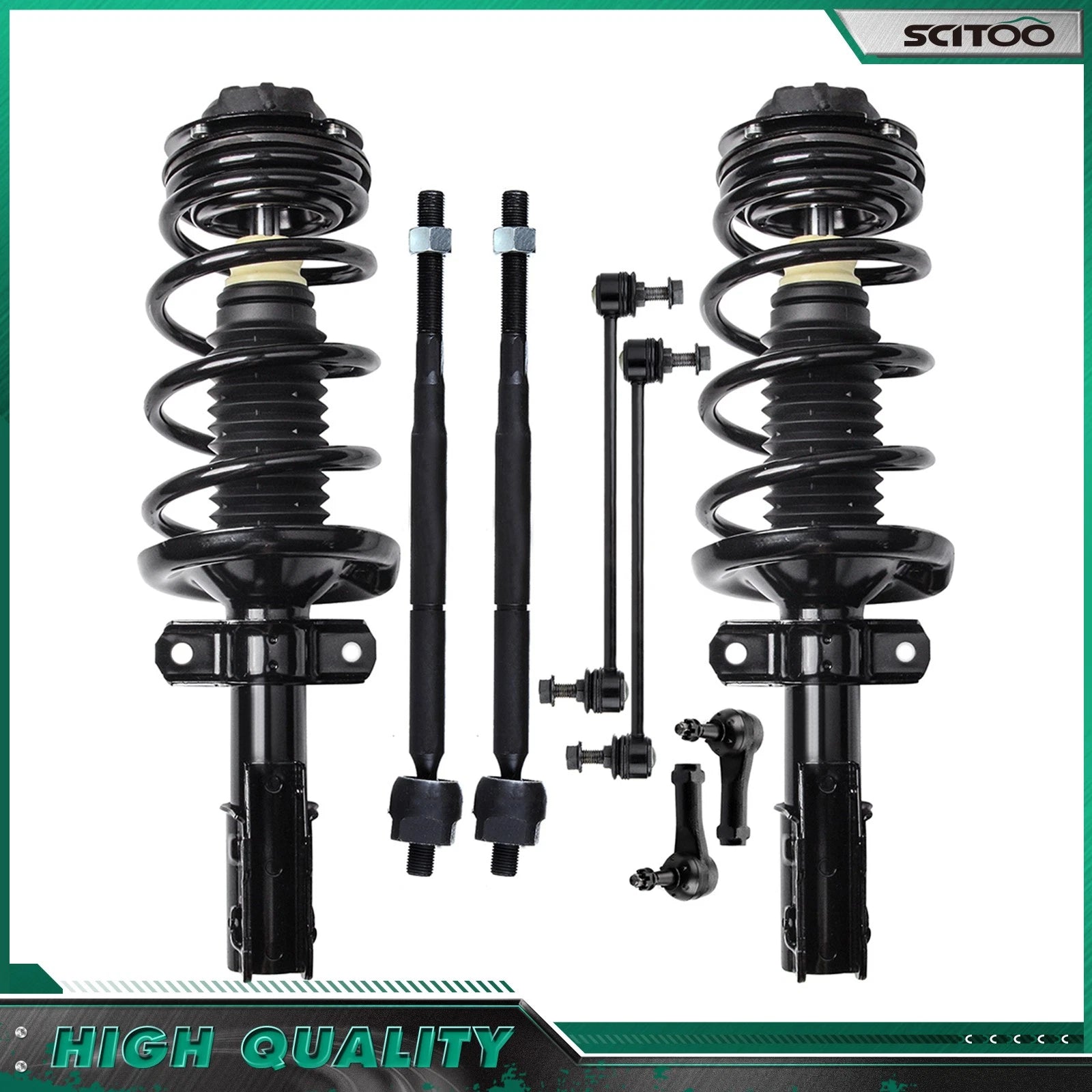 8pc Front Strut Kit w/ Coil Spring, Tie Rod & Sway Bar for Saturn Ion (2005–2007)