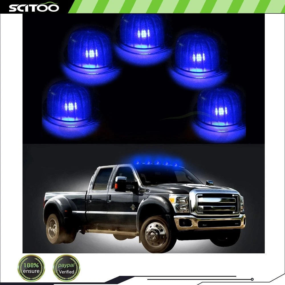 5PCS Smoke Roof Cab Marker Running Light + T10 SMD Blue Lamp for Chevrolet