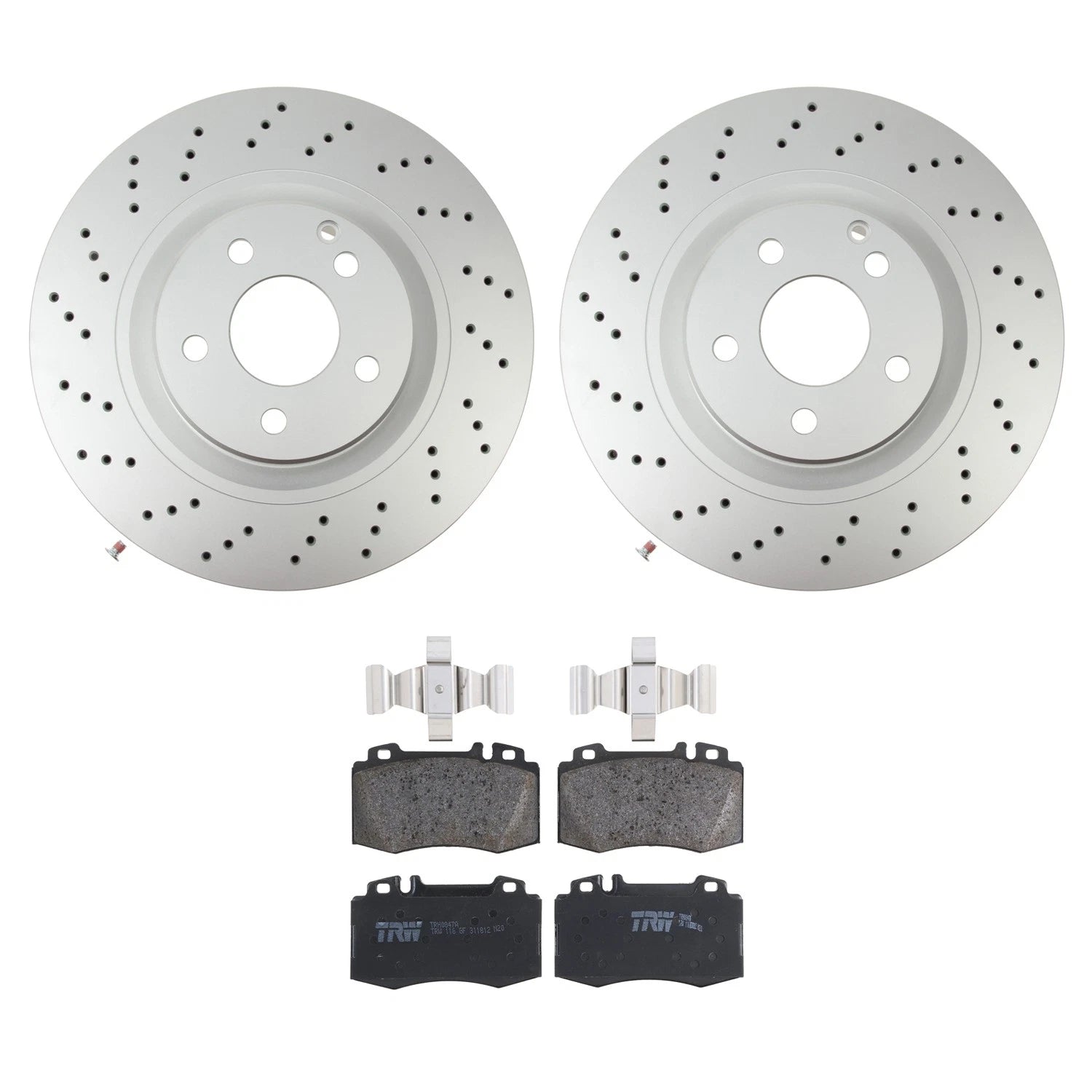 Hella Front Rotors & TRW Pro Low-Met Disc Brake Pads Kit for Mercedes C215 W220 (2000–2006)
