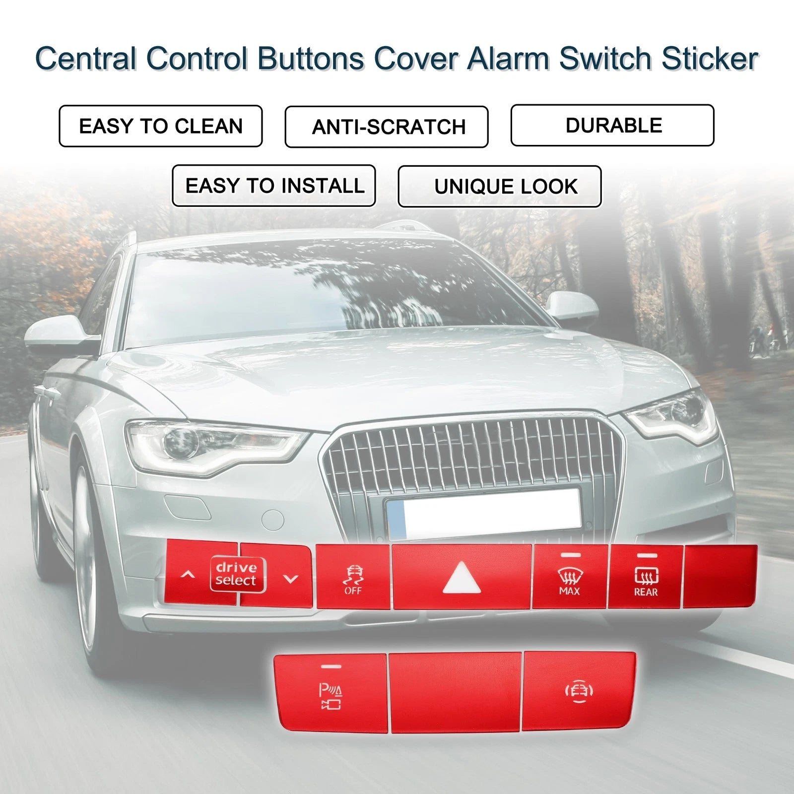 Set of 1 Central Control Buttons Cover Alarm Switch Sticker for Audi A6 A7 (2019–2024) Red