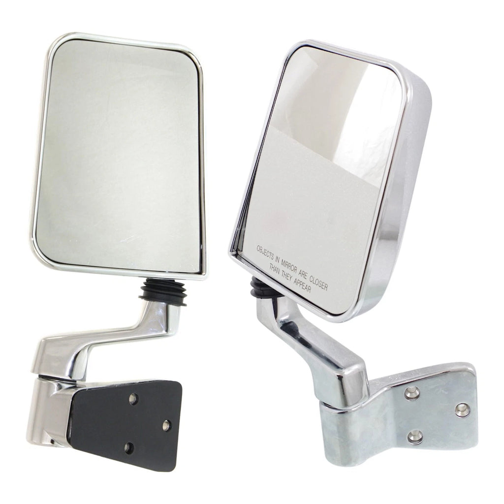 Set of 2 Manual Mirrors for Jeep Wrangler (1987–1995) Chrome Metal Housing