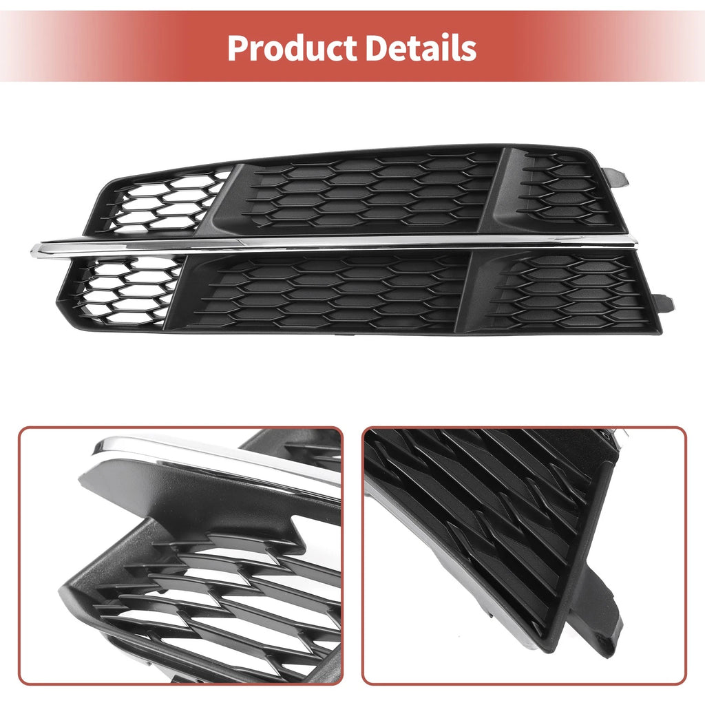 1pc Fog Light Grill for Audi A6 C7 S-Line (2015–2018) Black Silver Tone