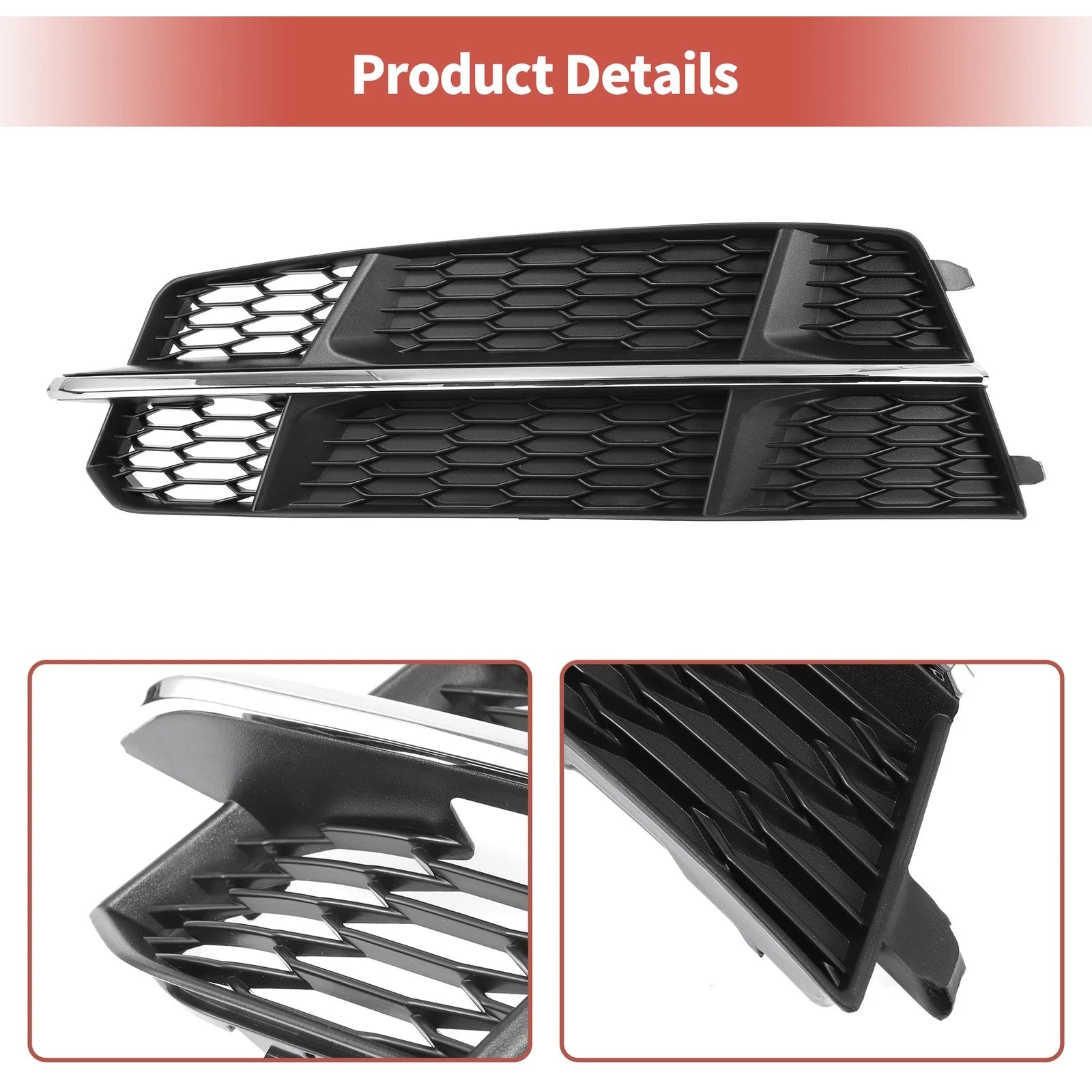 1pc Fog Light Grill for Audi A6 C7 S-Line (2015–2018) Black Silver Tone