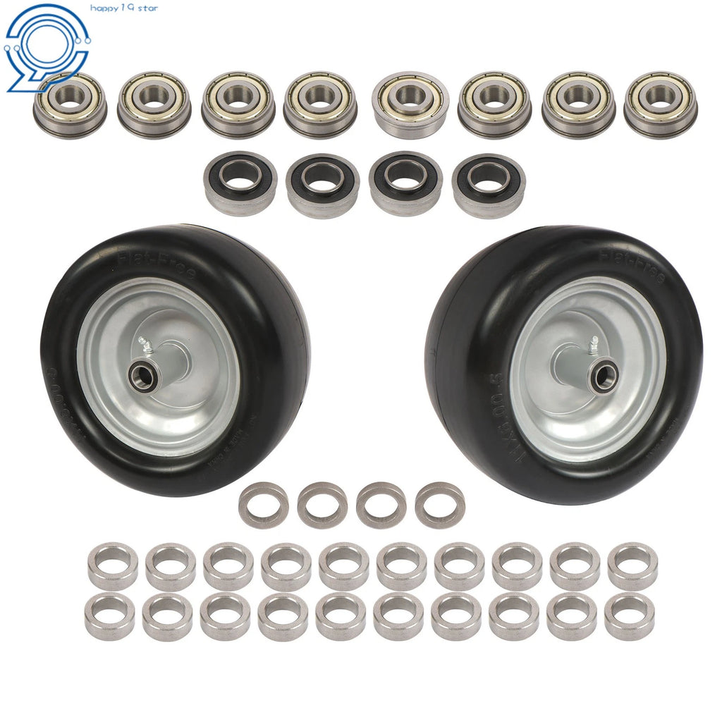 Set of 2 Flat Free Tire and Wheel Assembly for Riding Lawn Mower
