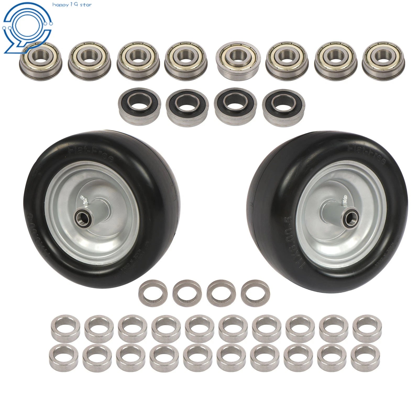 Set of 2 Flat Free Tire and Wheel Assembly for Riding Lawn Mower