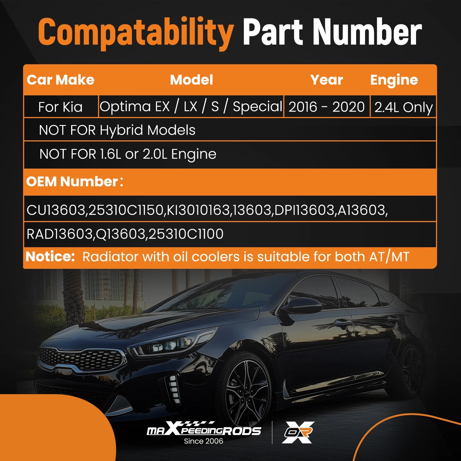 Aluminum Core Radiator for Kia Optima (2020)