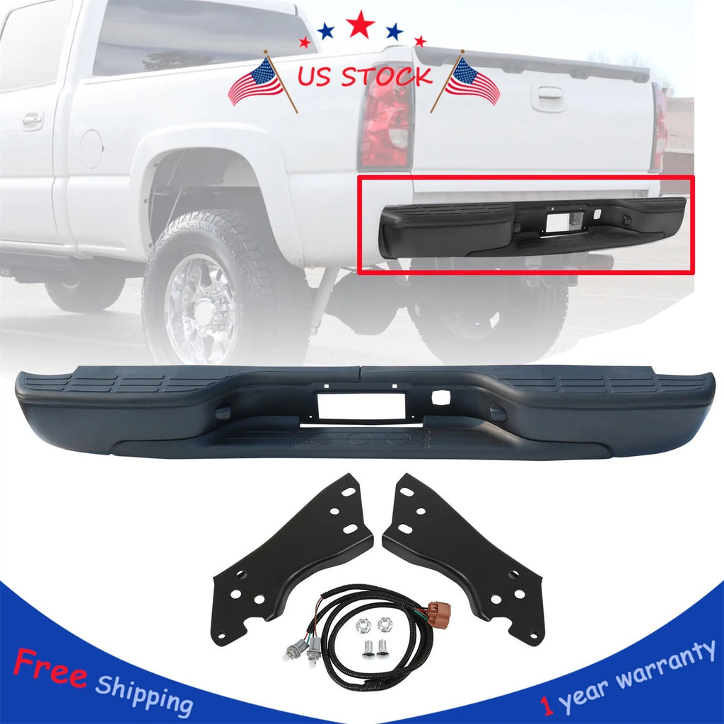 Black Rear Step Bumper for Chevy Silverado GMC Sierra 1500 2500 (1999–2007)
