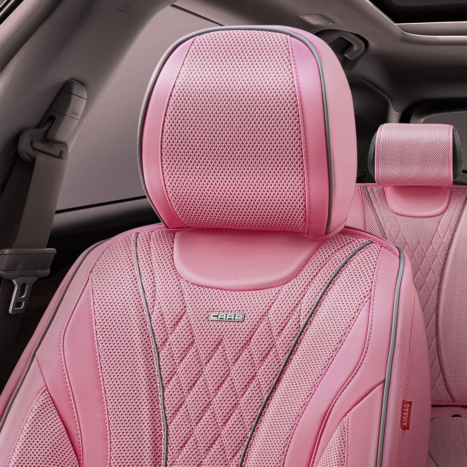 Set of 2 Diamond Stitch Mesh Fabric Front Seat Covers for Universal Fit