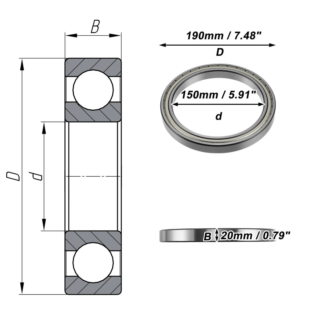 Deep Groove Ball Bearing 6830ZZ for Scooter Skateboard (150x190x20mm)
