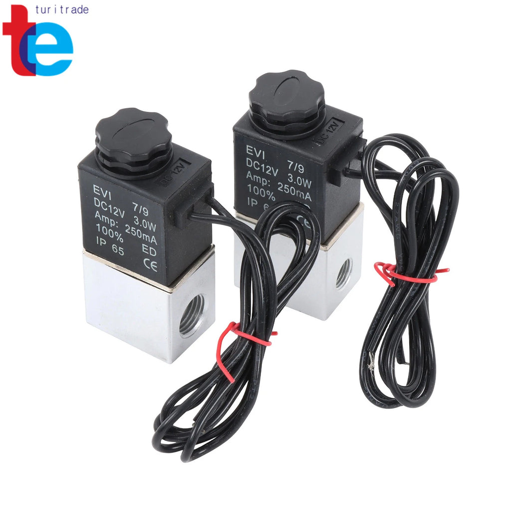 Set of 2 12V DC Solenoid Valves 1/4 Inch Normally Closed for Air Water
