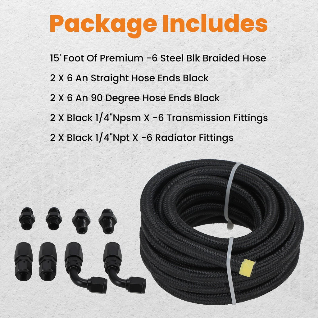 6AN Automatic Transmission Cooler Lines Kit for 4L60E, 4L65E (Black)