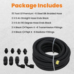 6AN Automatic Transmission Cooler Lines Kit for 4L60E, 4L65E (Black)