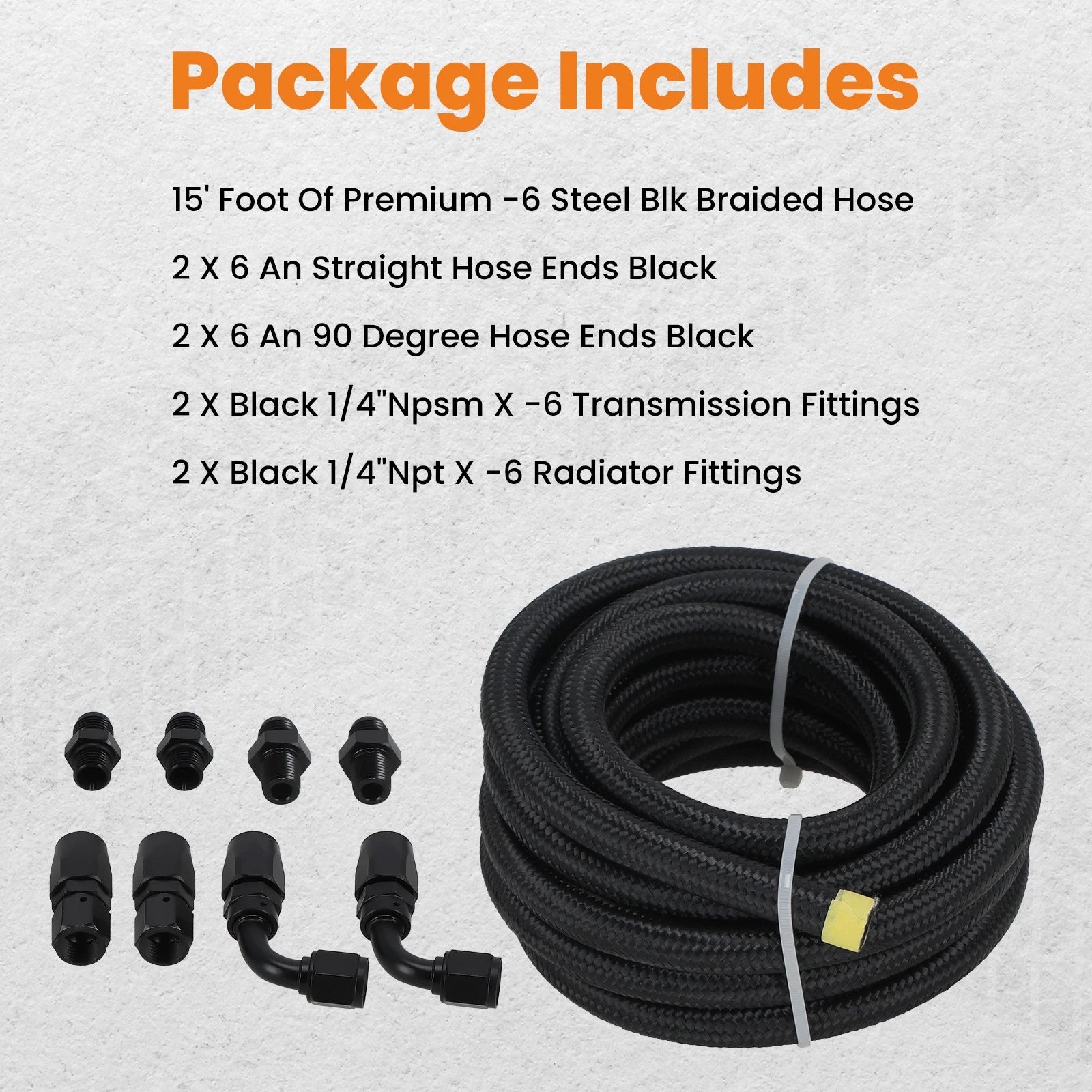 6AN Automatic Transmission Cooler Lines Kit for 4L60E, 4L65E (Black)