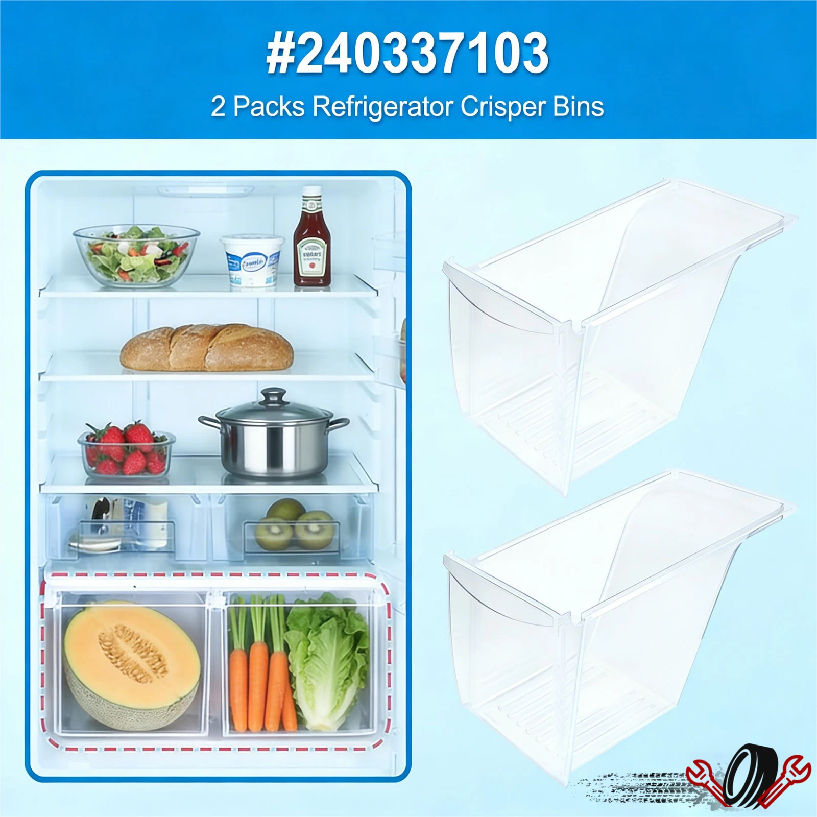 2 x Crisper Drawer for Frigidaire Refrigerator (Compatible)