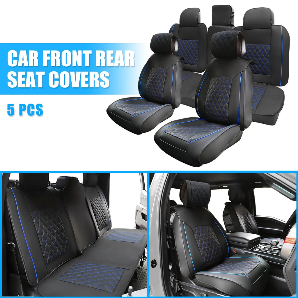 Set of 5 Front Rear Seat Covers for Toyota Tacoma (2005–2024) Black Blue