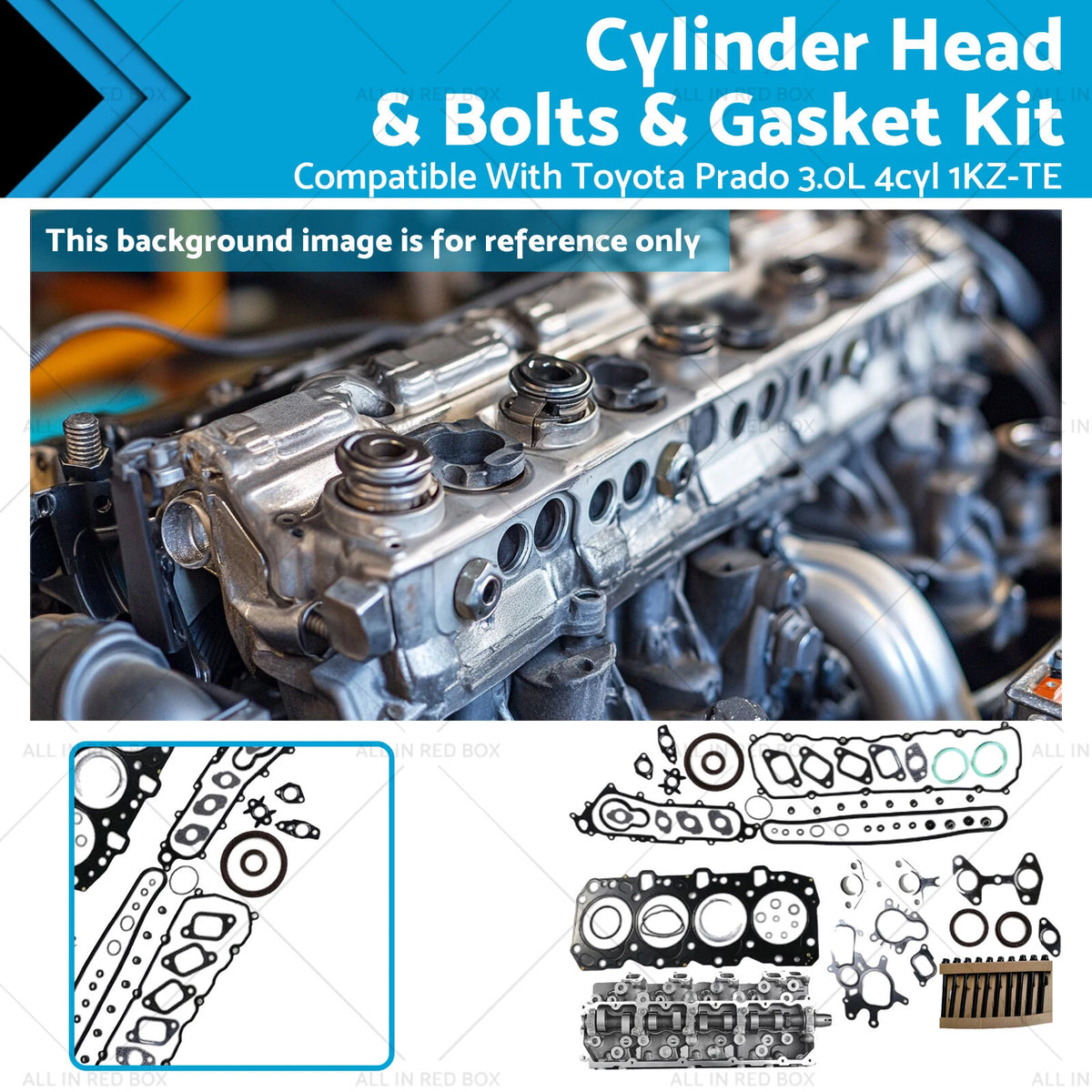 Cylinder Head & Bolts Set & Gasket Kit for Toyota Prado 1KZ-TE (1996–2002)