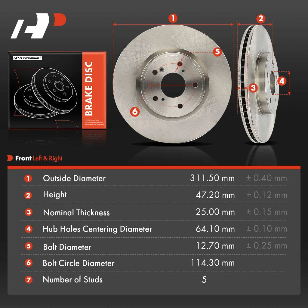 Front Disc Brake Rotors for Honda CR-V (2017–2023) Acura Integra