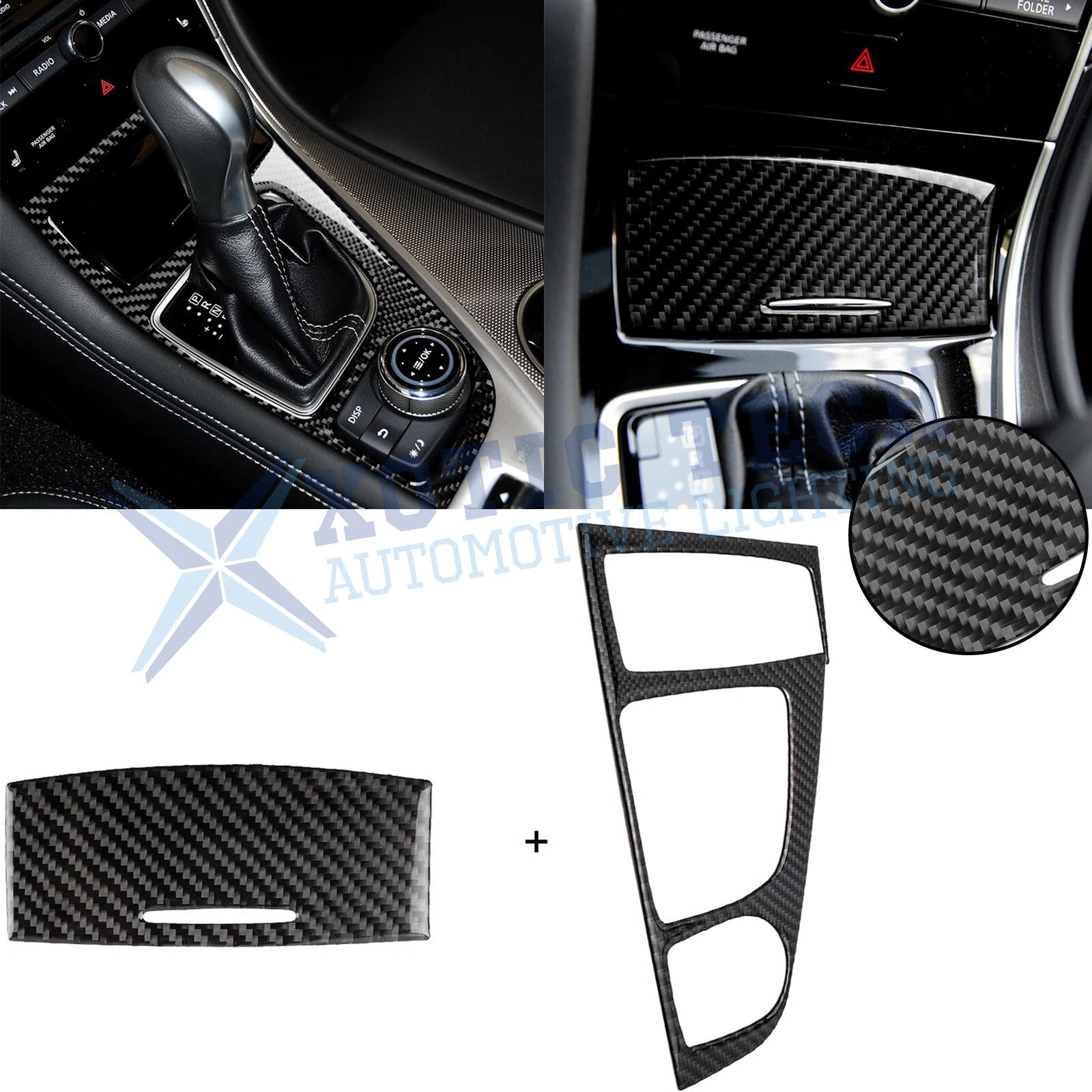 2PCS Real Carbon Fiber Gear Shift Panel Decals for Infiniti Q50 (2014–2024)