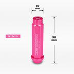 Set of 20 Pink Open-End Conical Aluminum Lug Nuts M12X1.5 25mm OD 90mm Tall