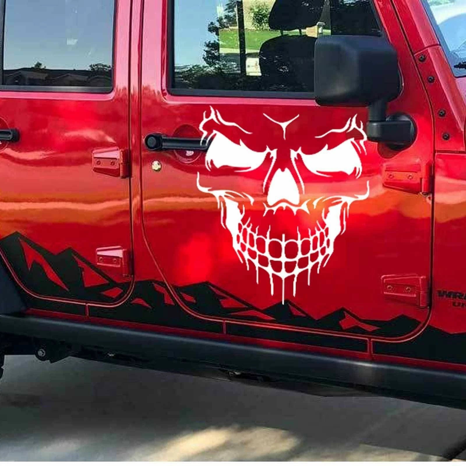 White Skull Hood Graphic Decal Sticker for Vehicle (Universal 1990-2020)