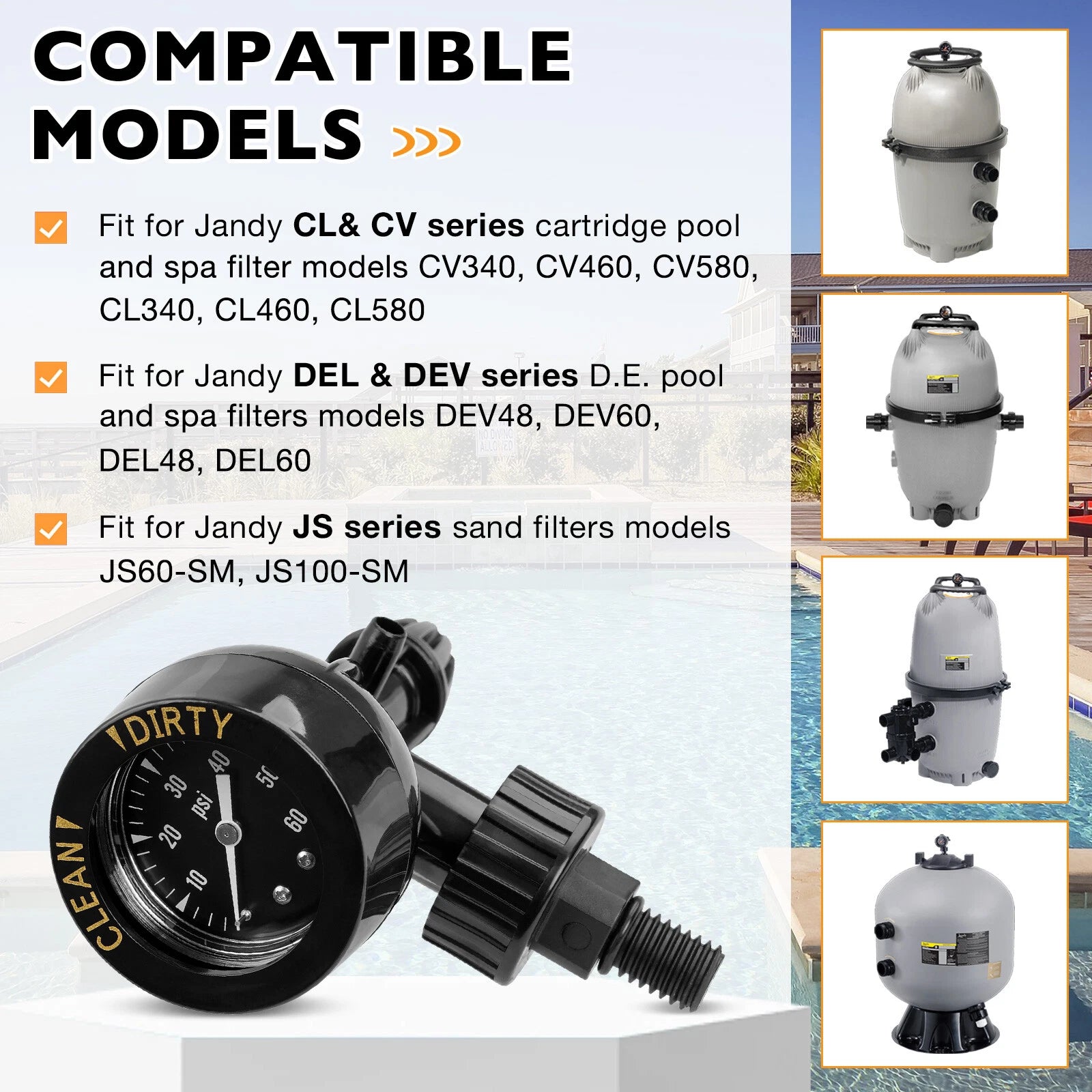 Air Pressure Gauge Release Valve for Jandy CL CV DEL DEV JS Series (0-60 PSI)