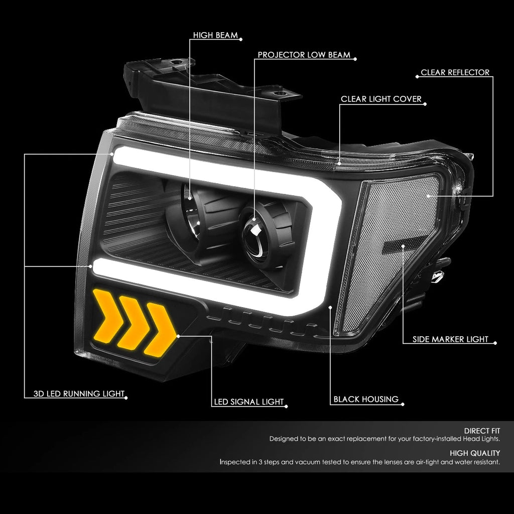 LED DRL Arrow Projector Headlight Lamps for Ford F150 (2009–2014)