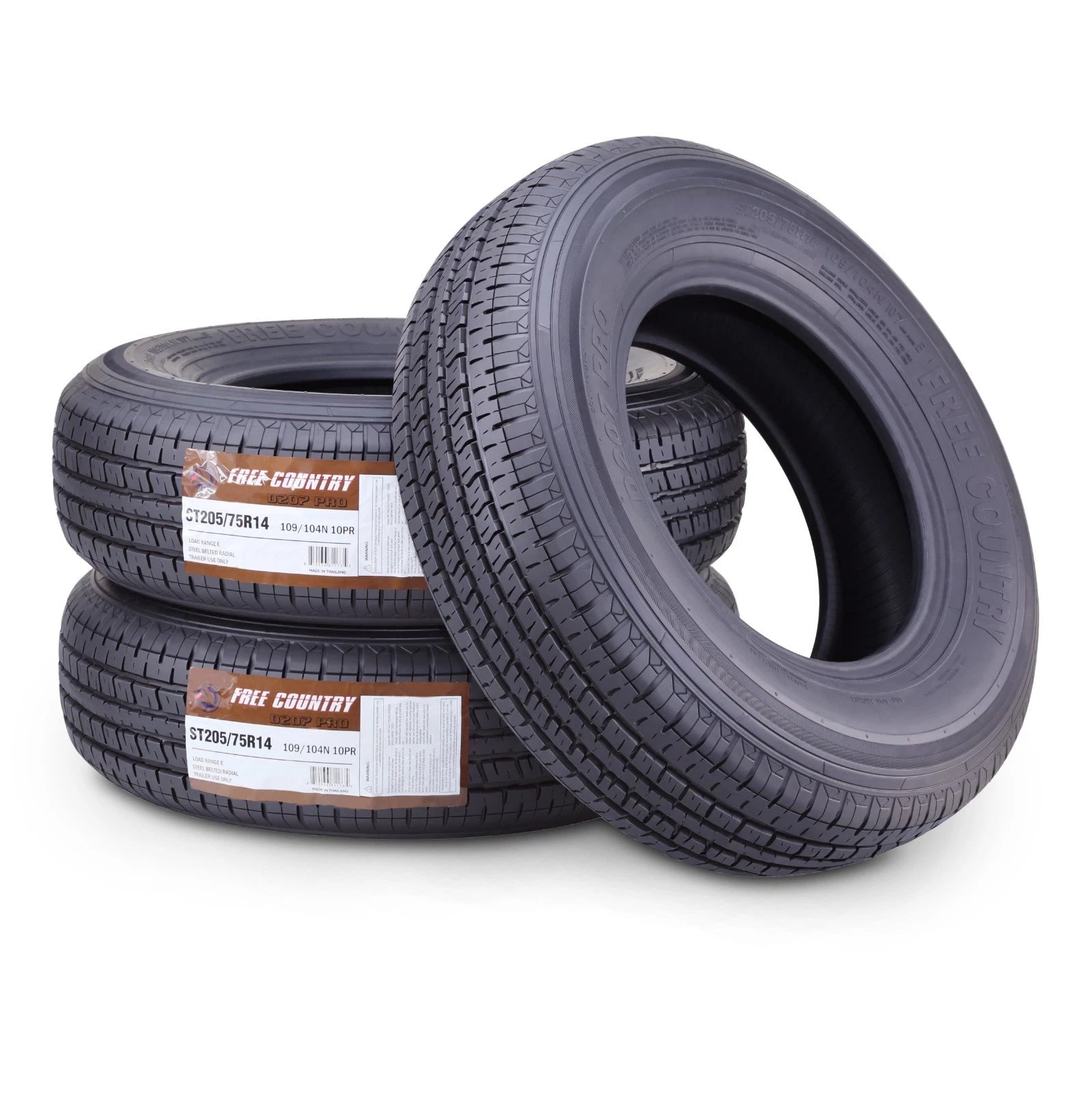 Set of 3 Trailer Tires ST205/75R14 10-Ply E 109N Steel Belted Radial
