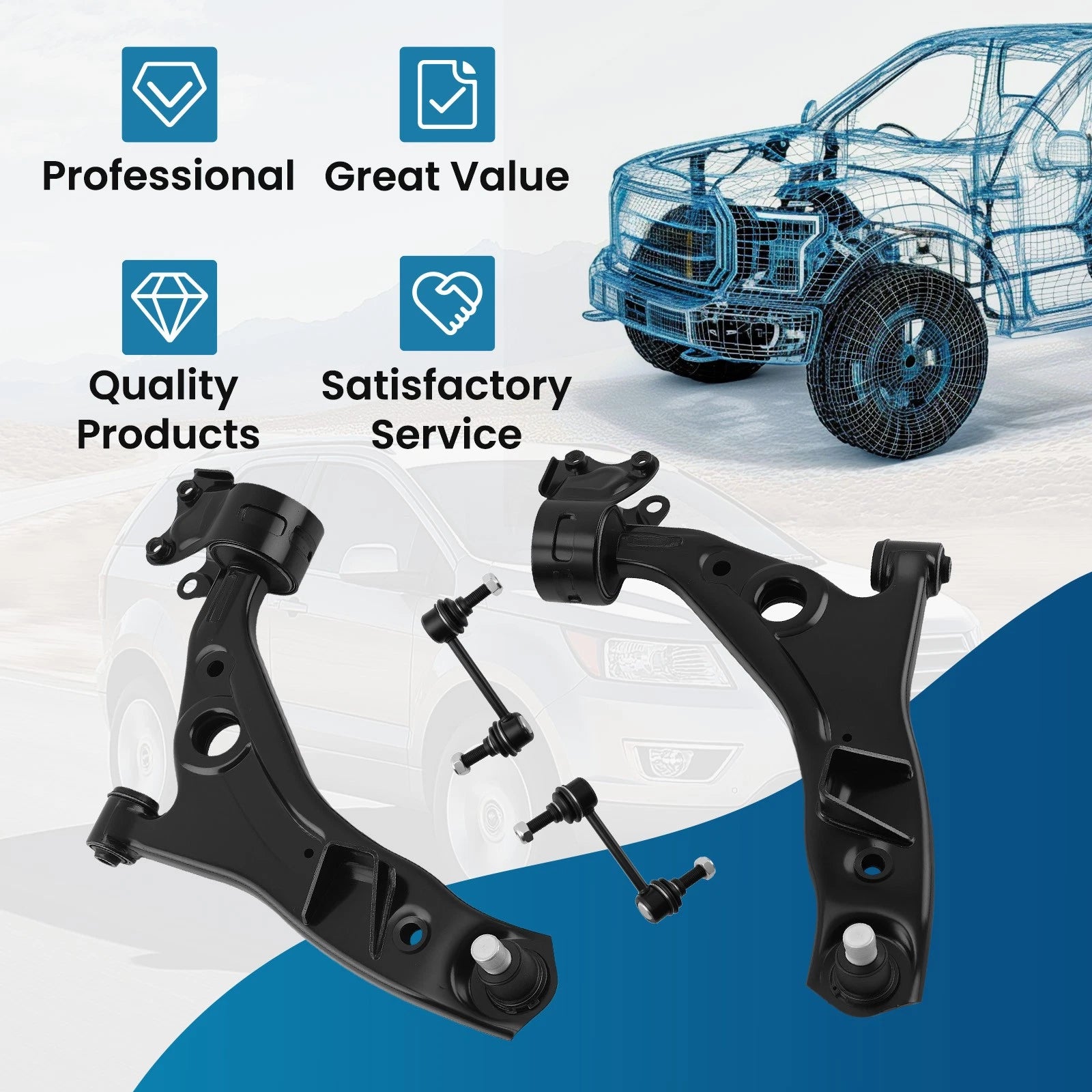 Set of 4 Front Lower Control Arms with Ball Joints for Ford Edge MKX (2007–2015)
