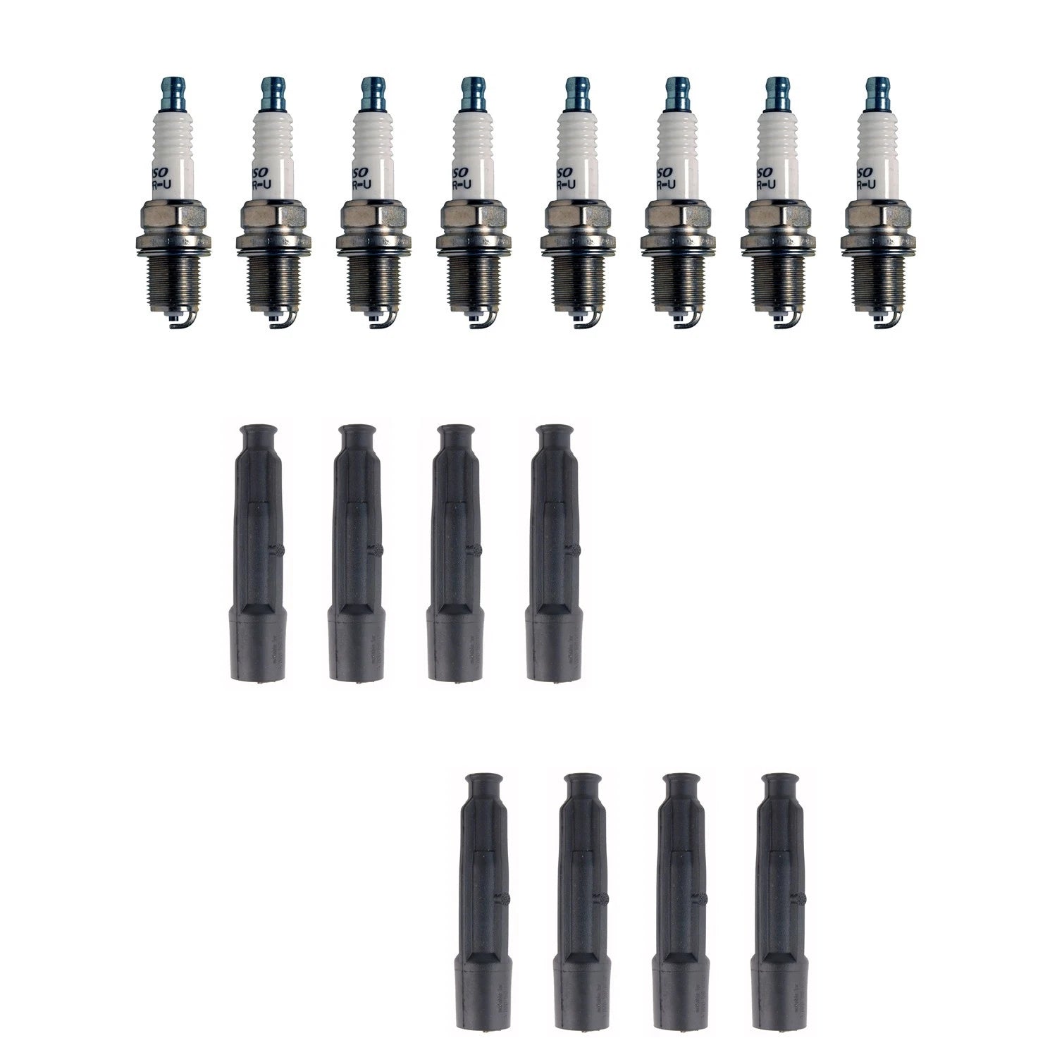 Set of 8 Denso Spark Plugs & NGK Ignition Coil Boots for W140 S420 S500 SL500 V8