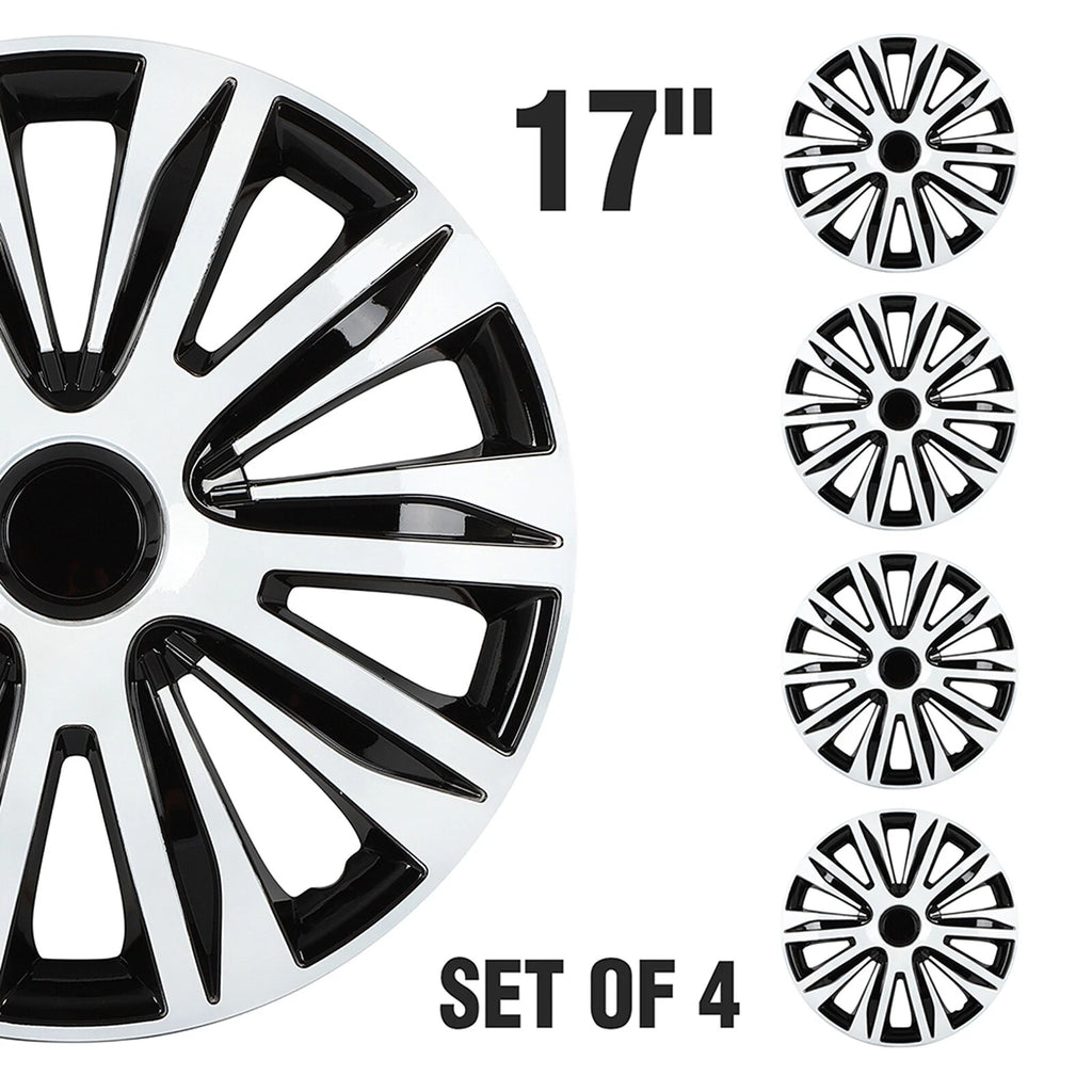 Set of 4 Wheel Hub Caps for R17 Tire & Rim - Snap On Black & White