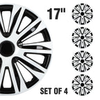 Set of 4 Wheel Hub Caps for R17 Tire & Rim - Snap On Black & White