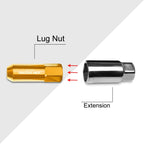 20Pc M12X1.25 Gold JDM Open-End Acorn Hex Wheel Lug Nut + Extension 25mmx60mm