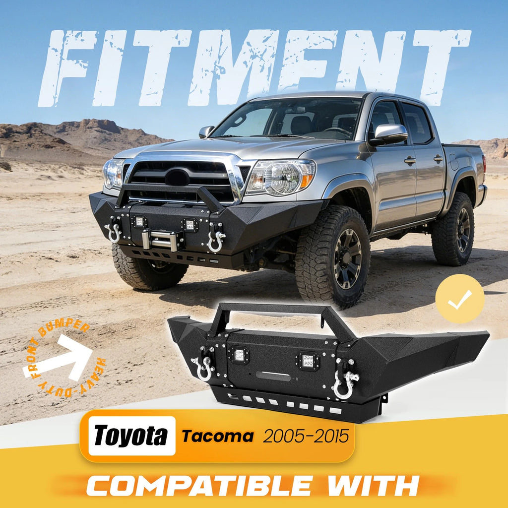 Front Bumper with Winch Plate, D-Rings & LED Lights for Toyota Tacoma (2005–2015)