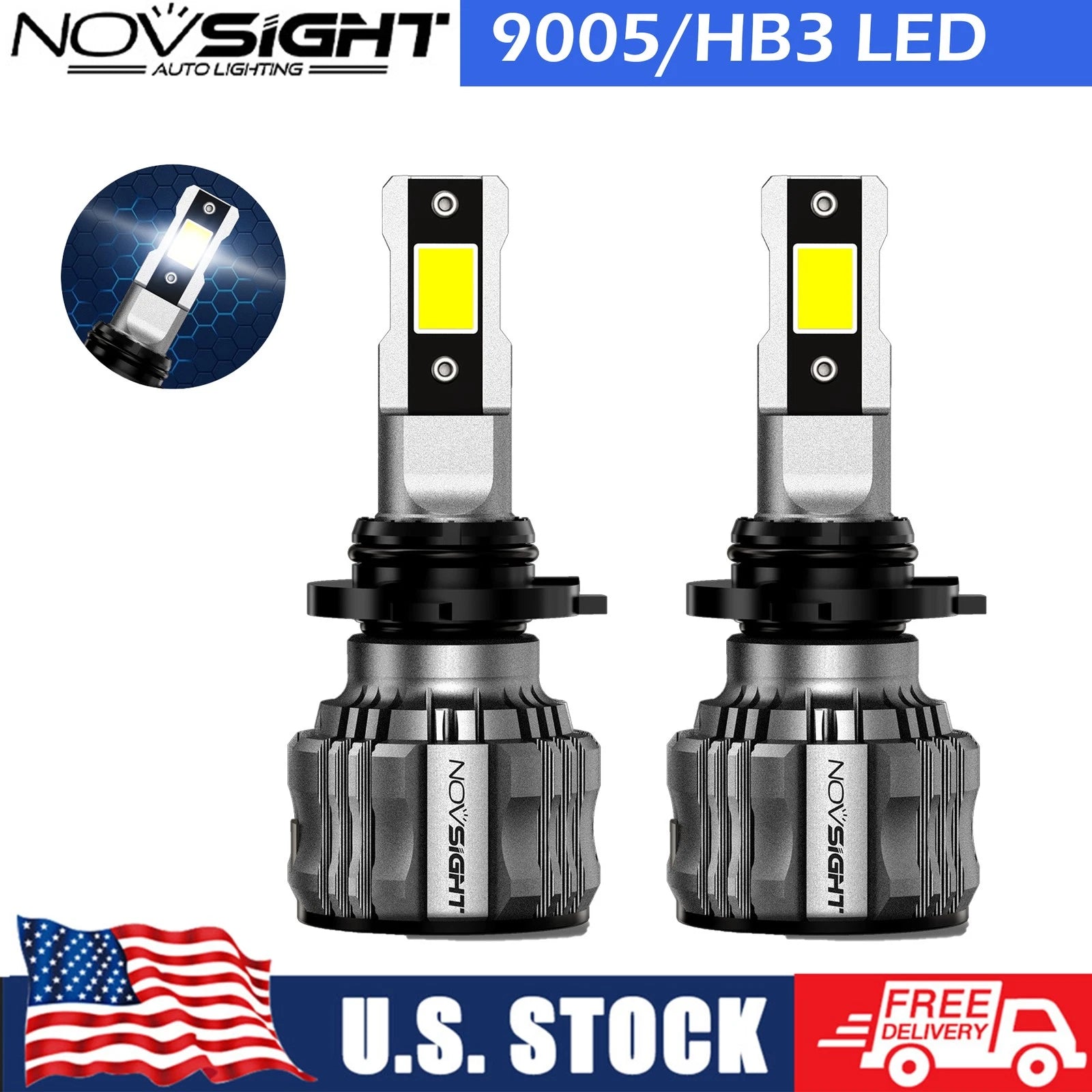 2X 9005 HB3 LED Headlight Bulbs Kit for High Low Beam (6500K, 60000LM)