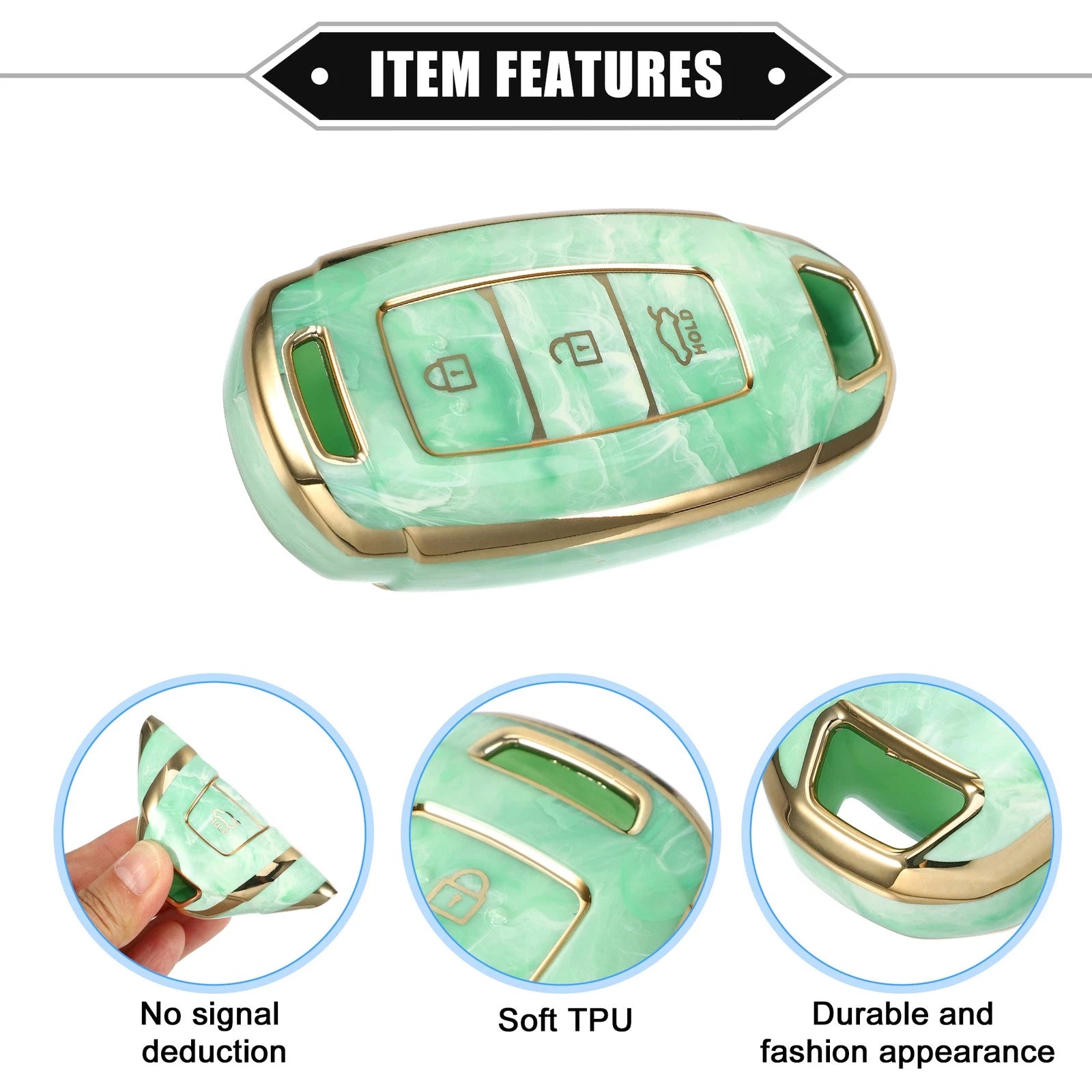 Key Fob Cover for Hyundai Accent Tucson (3 Button, TPU, Green)