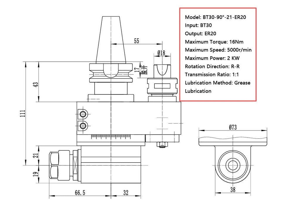 CNC Machining Side Angle Milling Head for BT30 (2010-2023)