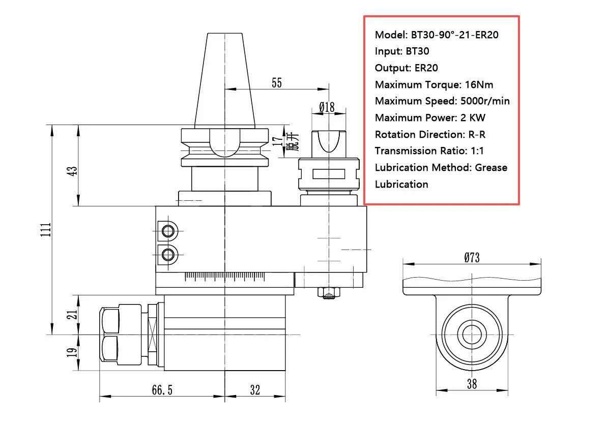 CNC Machining Side Angle Milling Head for BT30 (2010-2023)