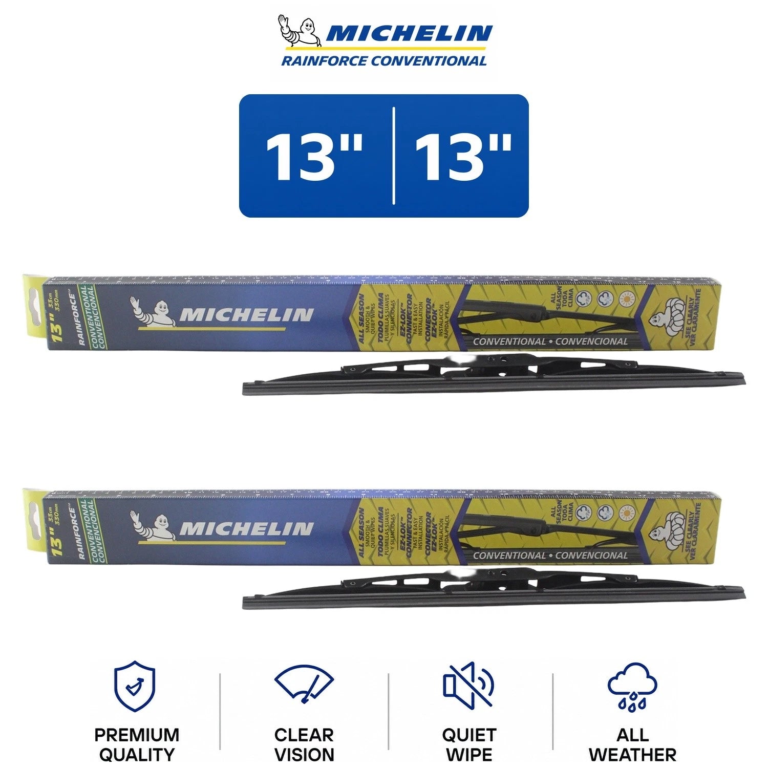 2X Wiper Blades for Ford Courier (1972–1982) - Michelin RainForce 13"